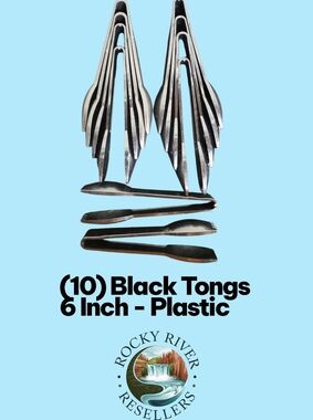 (10) - Black Tongs | 6" | Plastic | RRR Restaurant